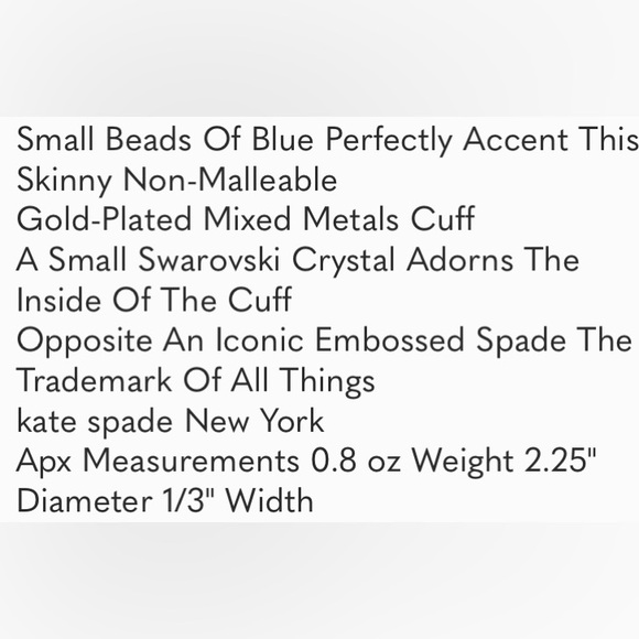 Kate Spade gold cuff bracelet with blue studs - Picture 6 of 6